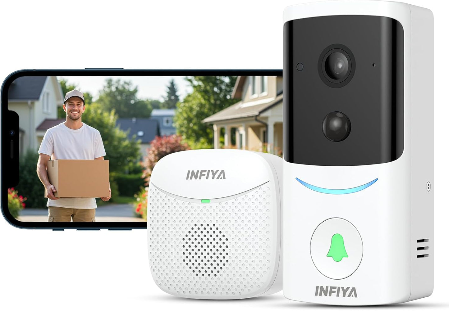 2K Wireless Video Doorbell Camera with Chime — AI Human Detection, Night Vision, Two-Way Audio, IP65 Waterproof