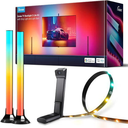 Govee TV Backlight 3 Lite Kit – RGBICW LED Strip Light + Camera & Light Bars for 55–65" TVs | Smart Ambient Lighting, Works with Alexa & Google Home