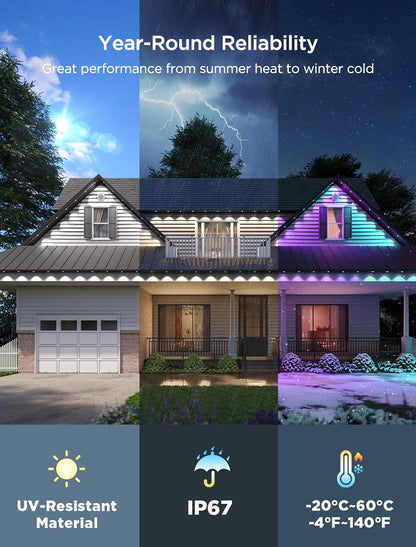 Govee RGBIC Permanent Outdoor Lights — Works with Google Home & Alexa, Waterproof Smart Exterior Lighting, RGBIC LEDs + App Control