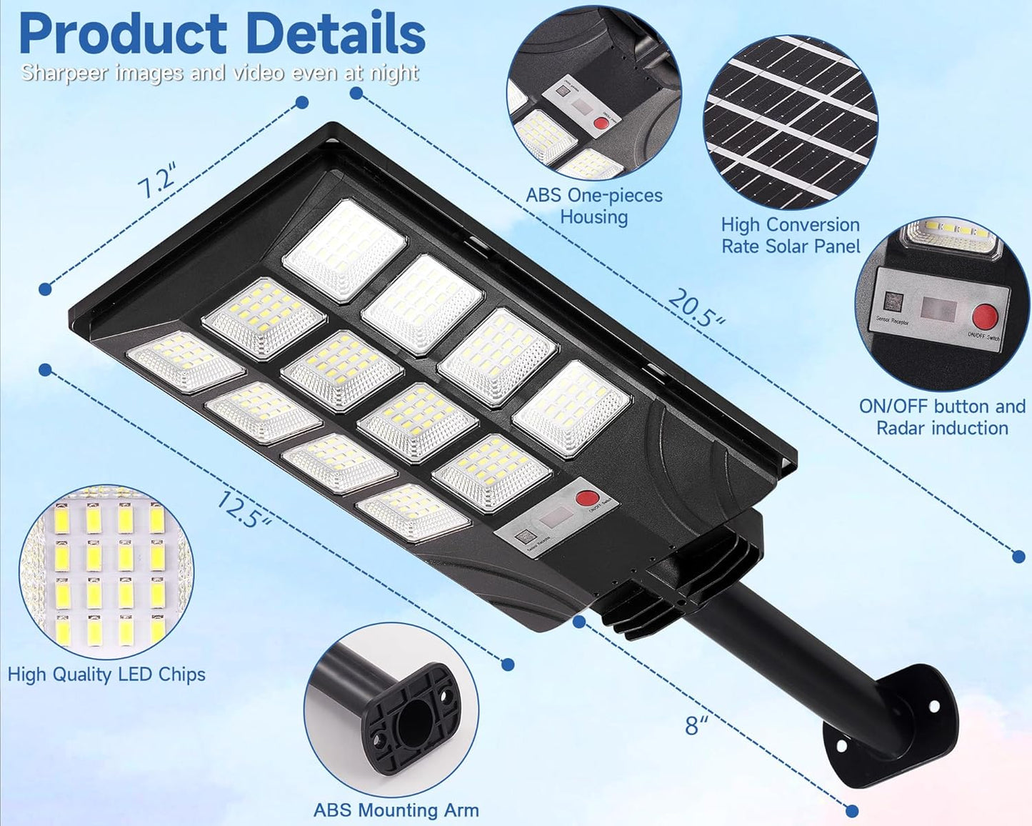 Solar Security Flood Light – IP66 Waterproof, 192-LED Ultra-Bright Motion Sensor Light with Dusk-to-Dawn Control & Remote | 6500K Outdoor Solar Street Light